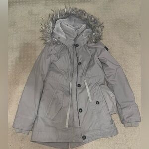 Hollister Gray Hooded Parka with Faux Fur Trim